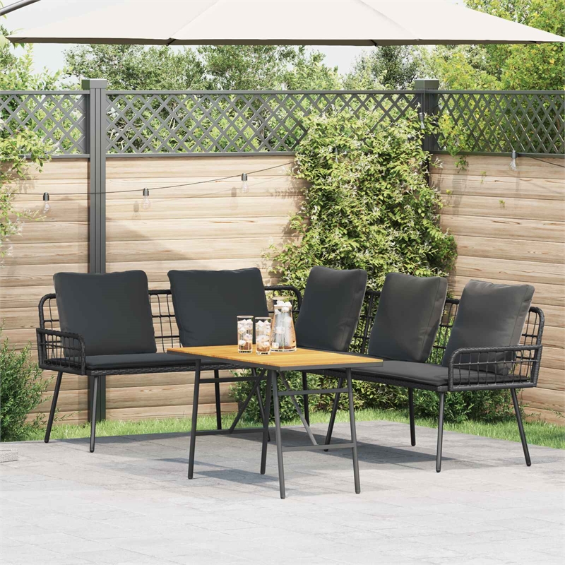 vidaXL Solid Acacia Wood Sofa Set in Black