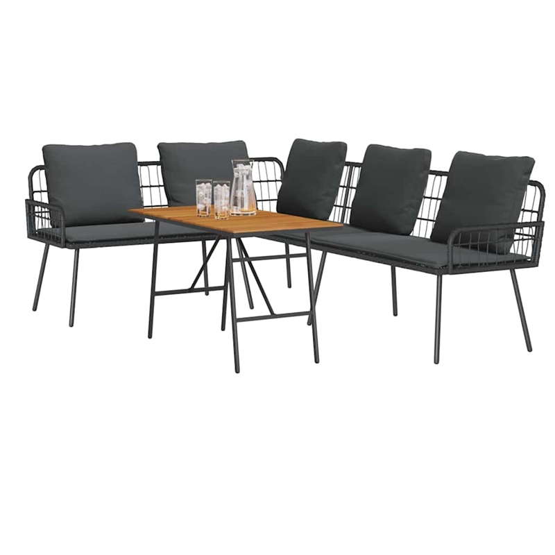 vidaXL Solid Acacia Wood Sofa Set in Black