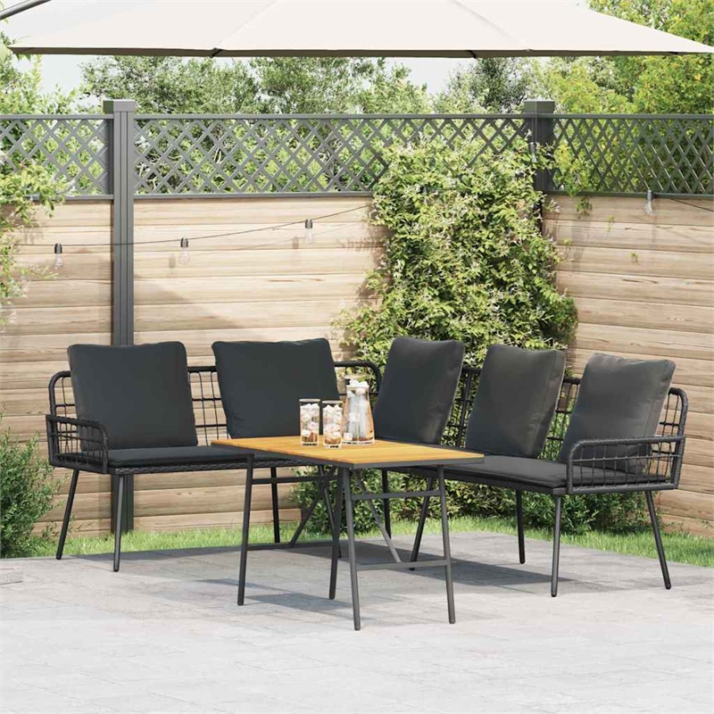 vidaXL Solid Acacia Wood Sofa Set in Black
