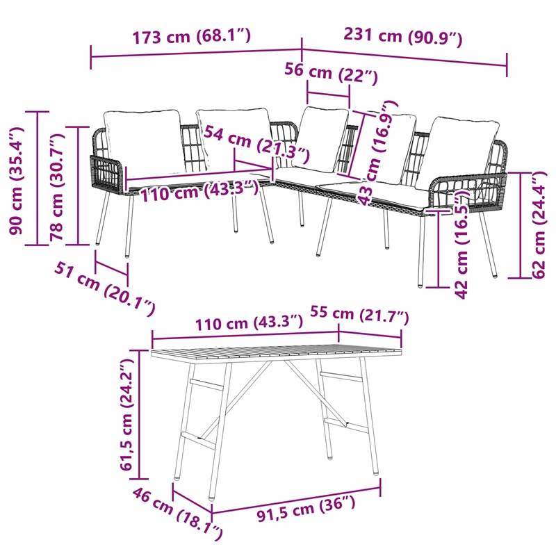 vidaXL Solid Acacia Wood Sofa Set in Black