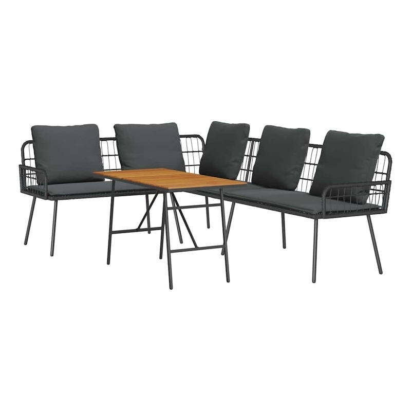 vidaXL Solid Acacia Wood Sofa Set in Black