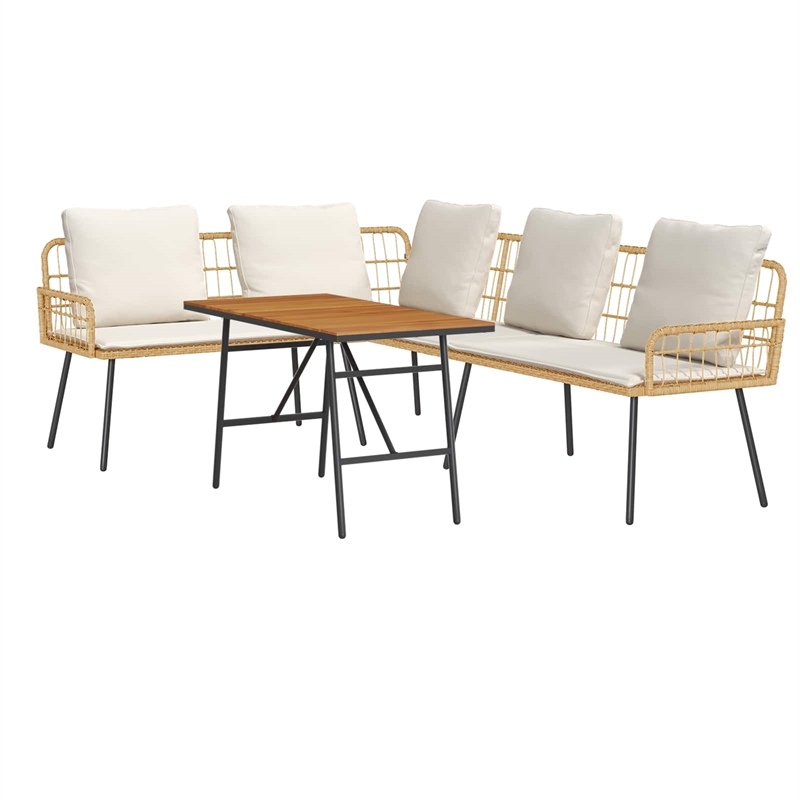 vidaXL Solid Acacia Wood Sofa Set in Beige