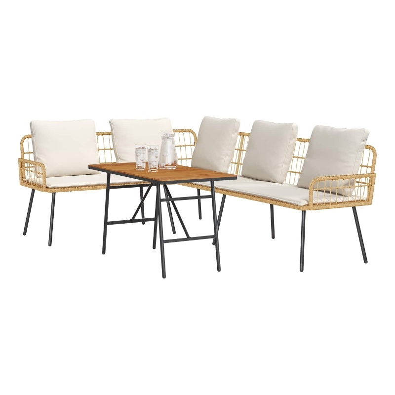 vidaXL Solid Acacia Wood Sofa Set in Beige