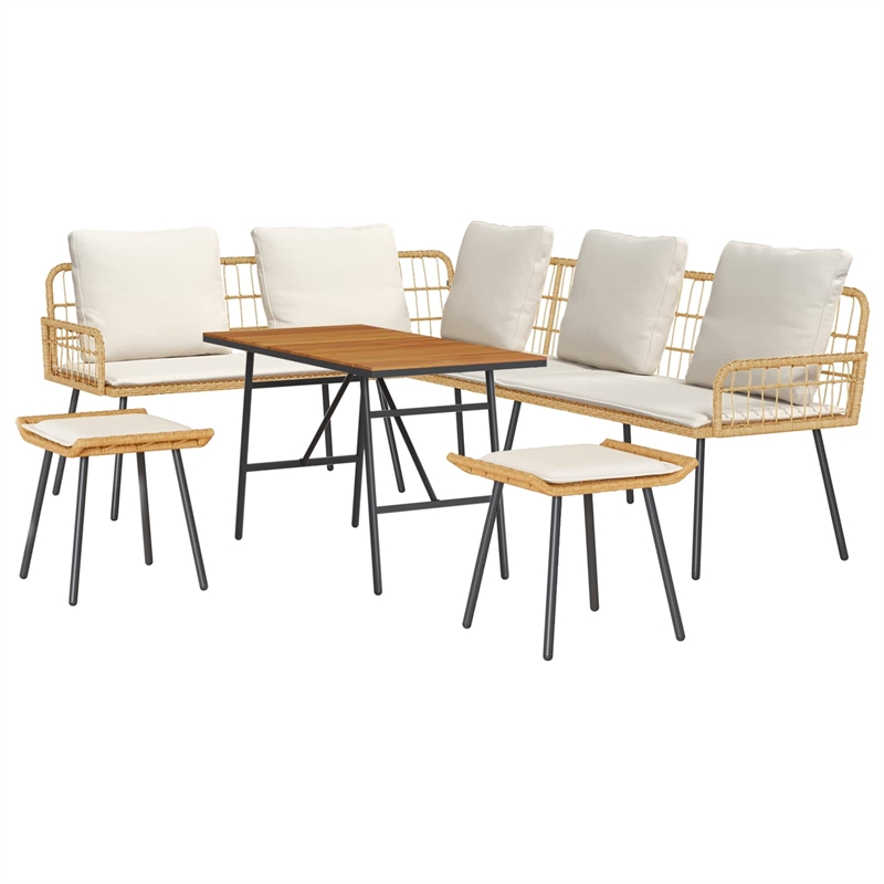 vidaXL Solid Acacia Wood Sofa Set in Beige