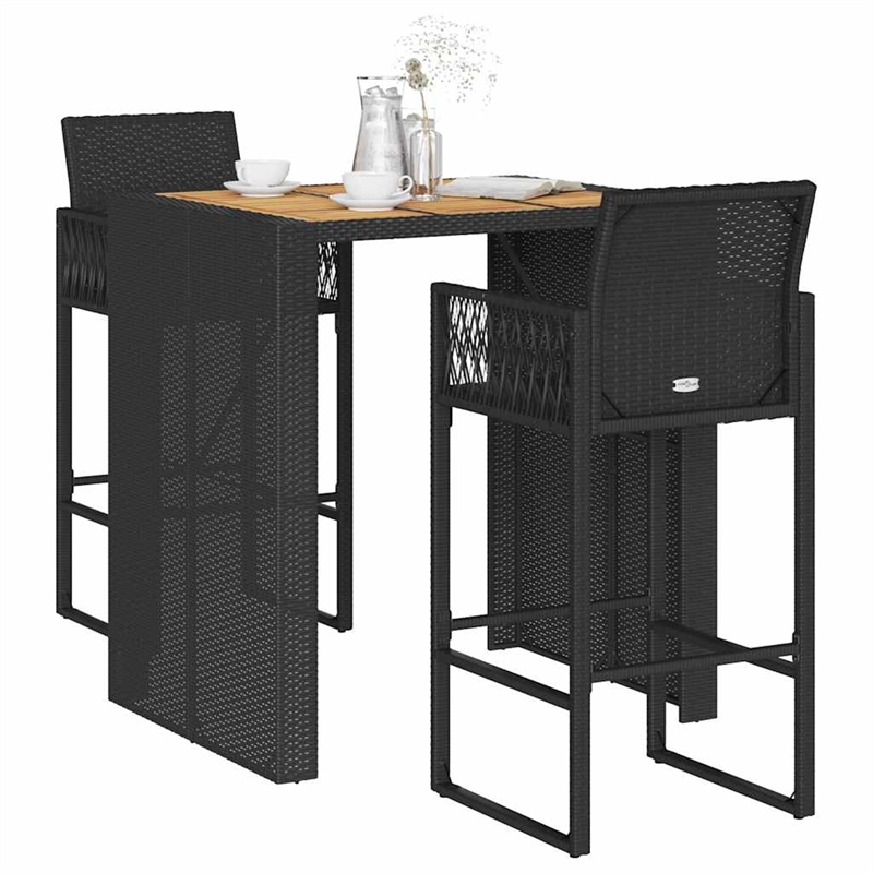 vidaXL Solid Acacia Wood Small Bar Set in Black