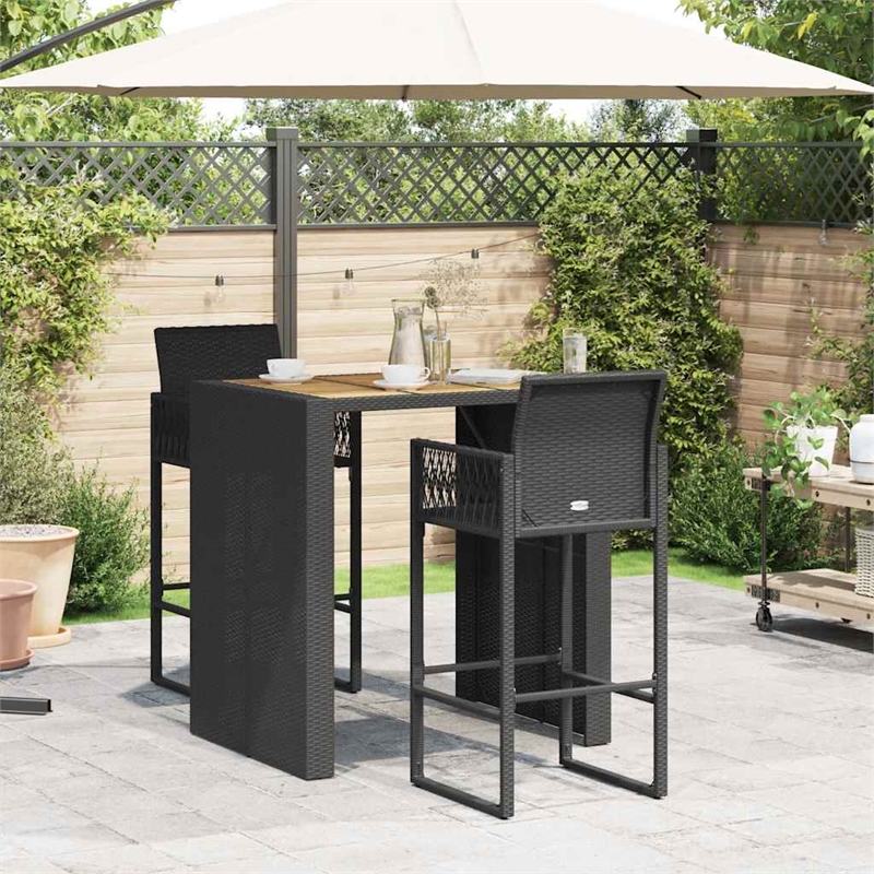vidaXL Solid Acacia Wood Small Bar Set in Black