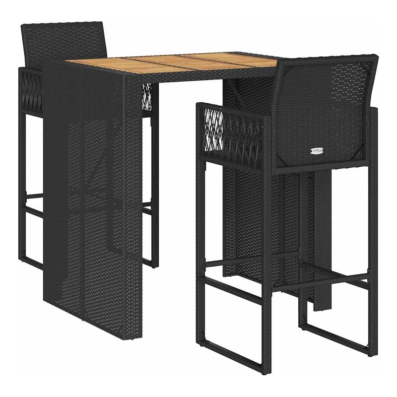 vidaXL Solid Acacia Wood Small Bar Set in Black