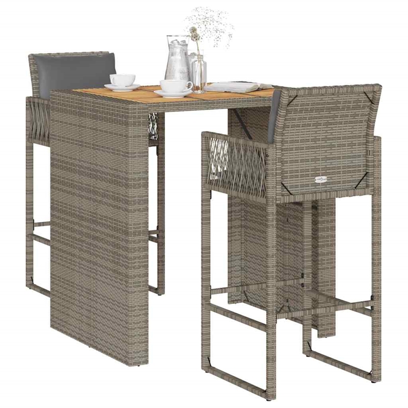 vidaXL 3 Piece Solid Acacia Wood Bar Set in Gray