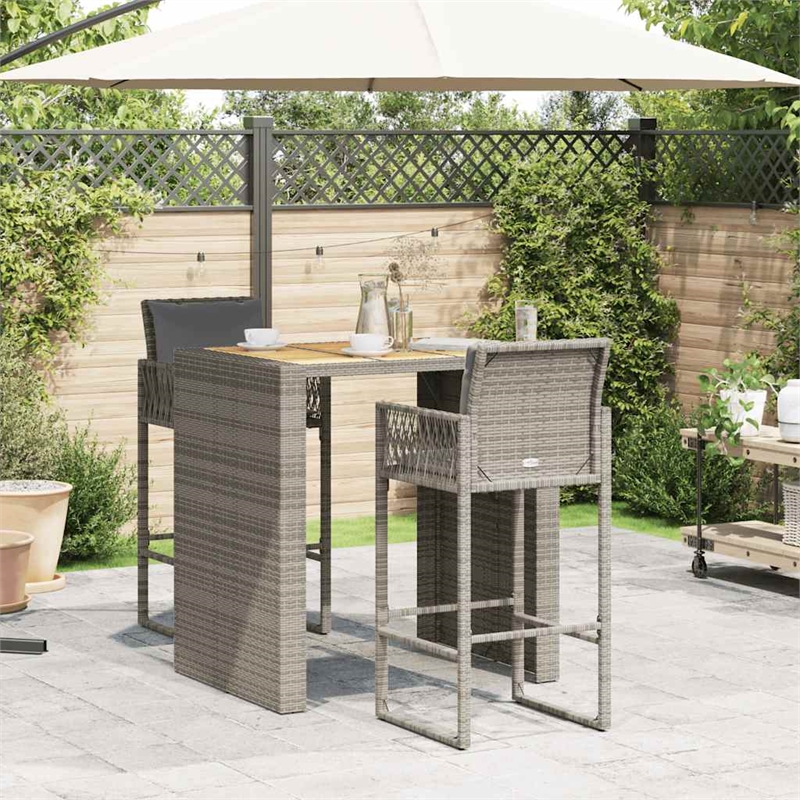 vidaXL 3 Piece Solid Acacia Wood Bar Set in Gray