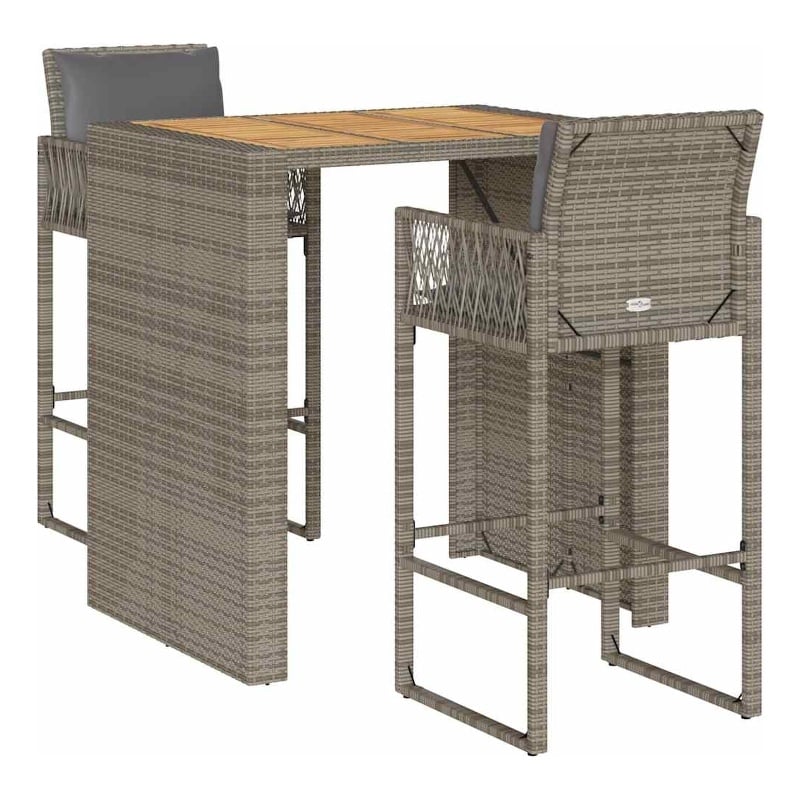 vidaXL 3 Piece Solid Acacia Wood Bar Set in Gray