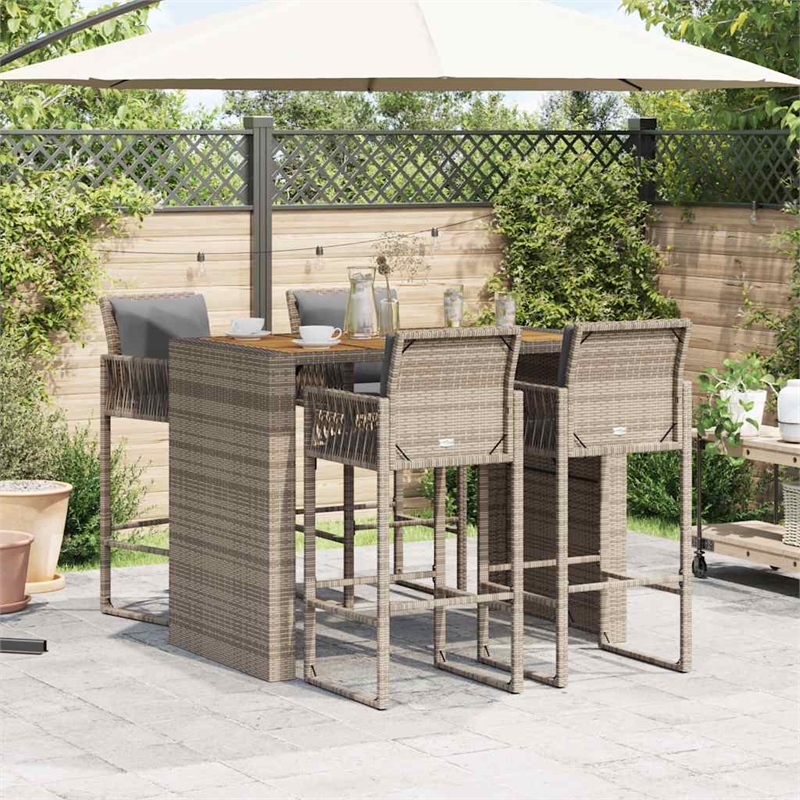 vidaXL 5 Piece Solid Acacia Wood Bar Set in Gray