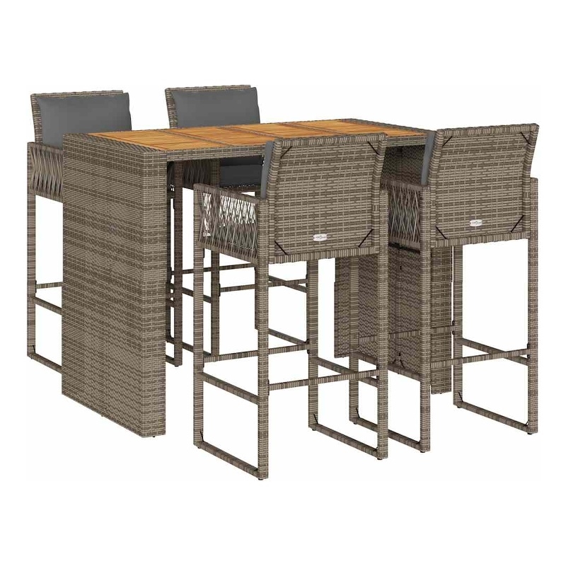 vidaXL 5 Piece Solid Acacia Wood Bar Set in Gray