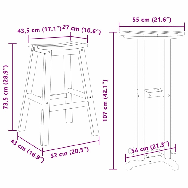 vidaXL 3 PC Garden Bar Set in Bar Set in Black