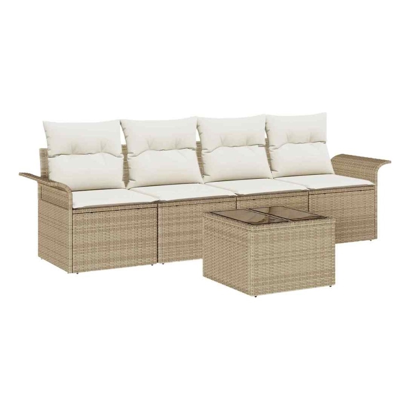 vidaXL Poly Rattan Sofa Set with Cushions in Beige