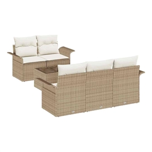 vidaXL Poly Rattan Sofa Set with Cushions in Beige