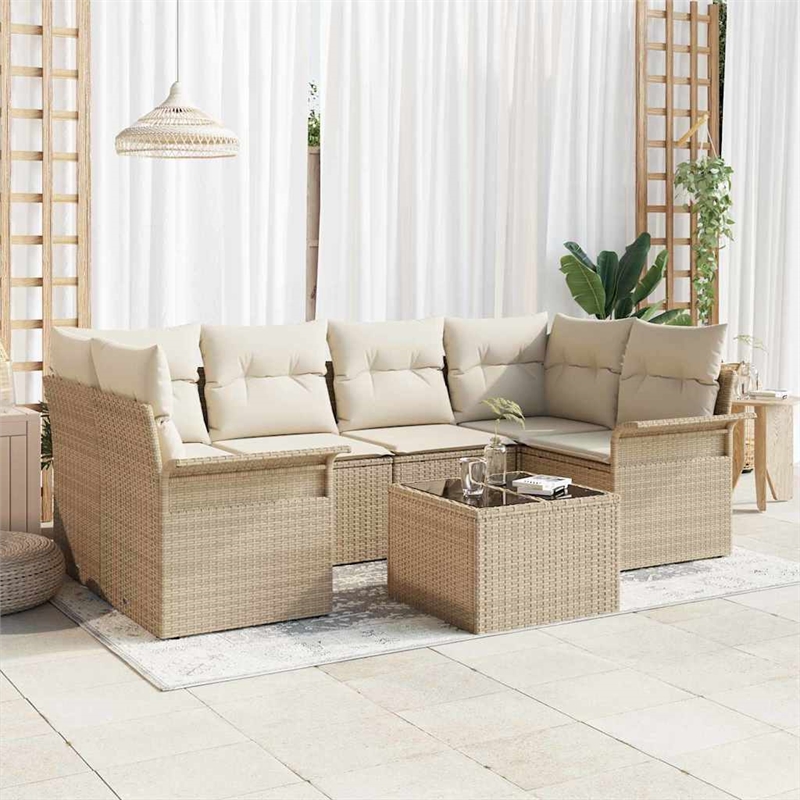 vidaXL Poly Rattan Sofa Set in Beige