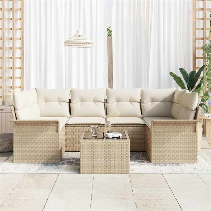 vidaXL Poly Rattan Sofa Set in Beige