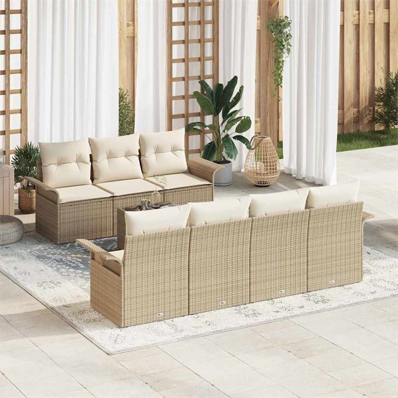 vidaXL Poly Rattan Sofa Set with Cushions in Beige