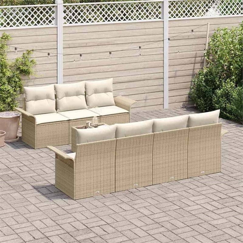 vidaXL Poly Rattan Sofa Set with Cushions in Beige