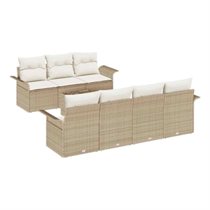vidaXL Poly Rattan Sofa Set with Cushions in Beige