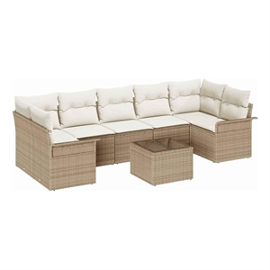 vidaXL Poly Rattan Sofa Set with Cushions in Beige