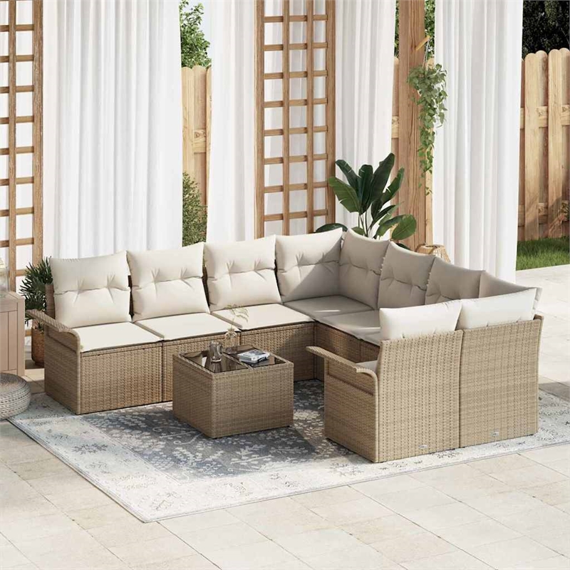 vidaXL Poly Rattan Sofa Set in Beige