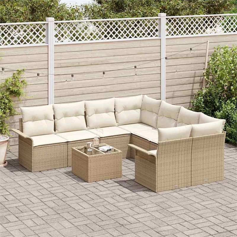 vidaXL Poly Rattan Sofa Set in Beige