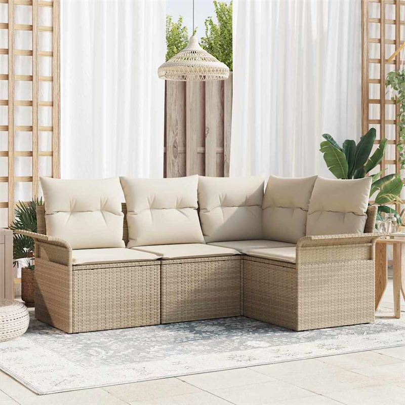 vidaXL Poly Rattan Sofa Set with Cushions in Beige
