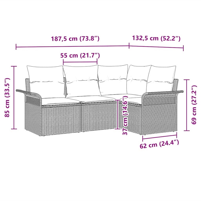 vidaXL Poly Rattan Sofa Set with Cushions in Beige