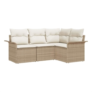 vidaXL Poly Rattan Sofa Set with Cushions in Beige