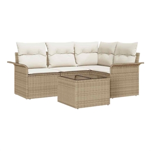 vidaXL Poly Rattan Sofa Set with Cushions in Beige