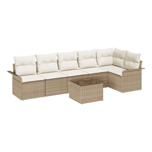 vidaXL Poly Rattan Sofa Set with Cushions in Beige