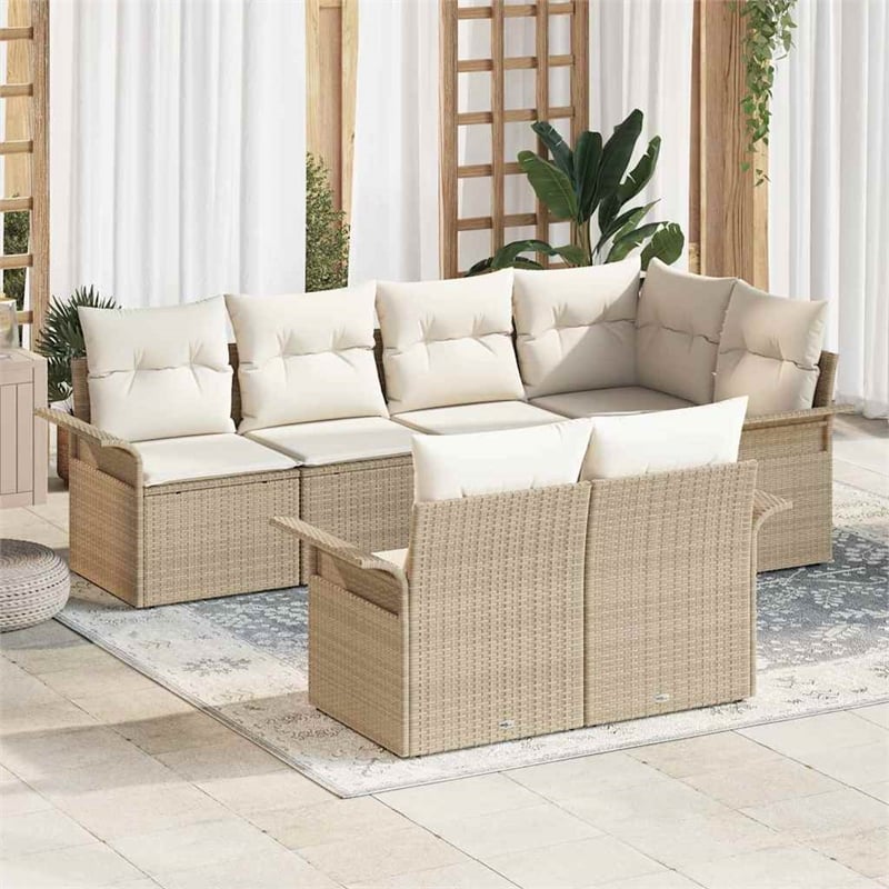 vidaXL Poly Rattan Sofa Set with Cushions in Beige