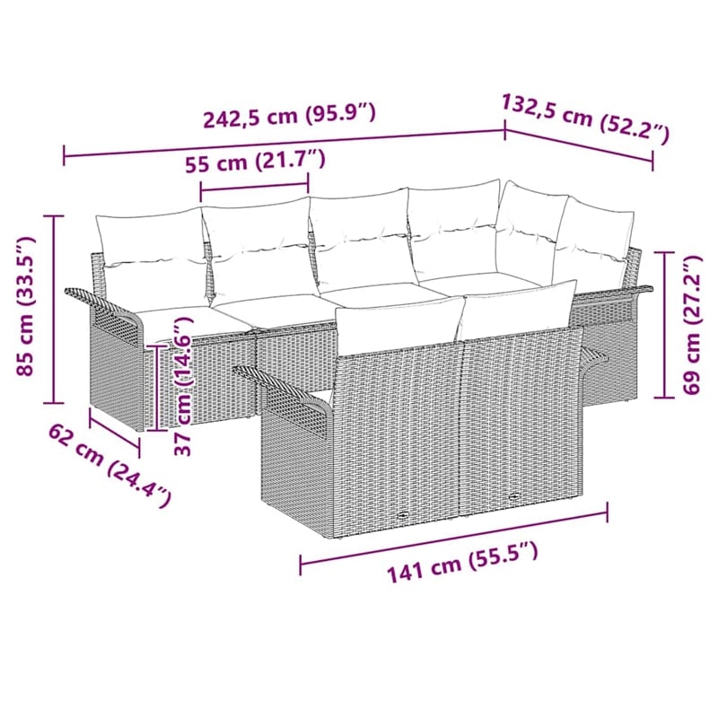 vidaXL Poly Rattan Sofa Set with Cushions in Beige