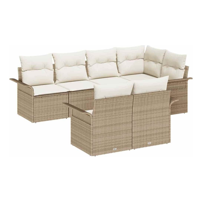 vidaXL Poly Rattan Sofa Set with Cushions in Beige