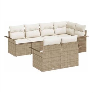 vidaXL Poly Rattan Sofa Set with Cushions in Beige