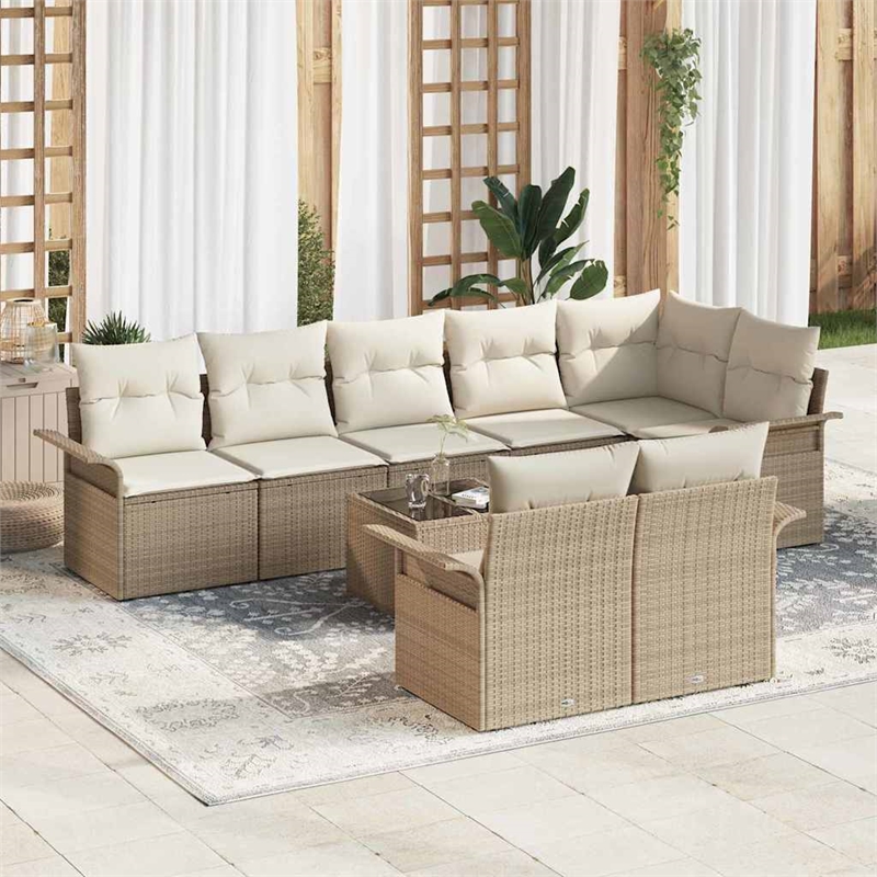 vidaXL Poly Rattan Sofa Set with Cushions in Beige