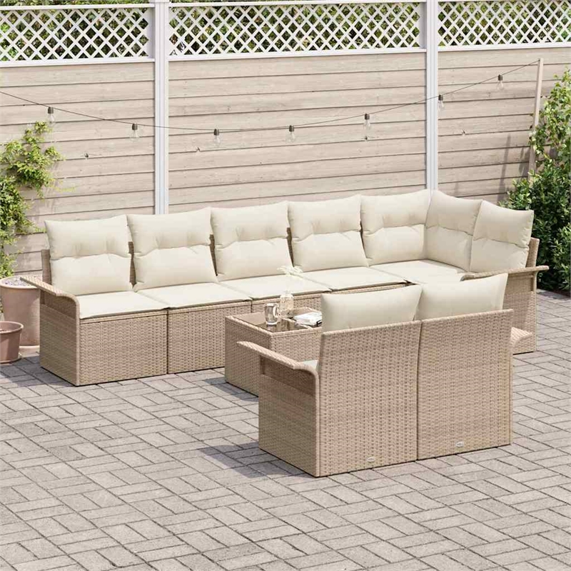 vidaXL Poly Rattan Sofa Set with Cushions in Beige