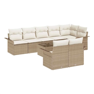 vidaXL Poly Rattan Sofa Set with Cushions in Beige