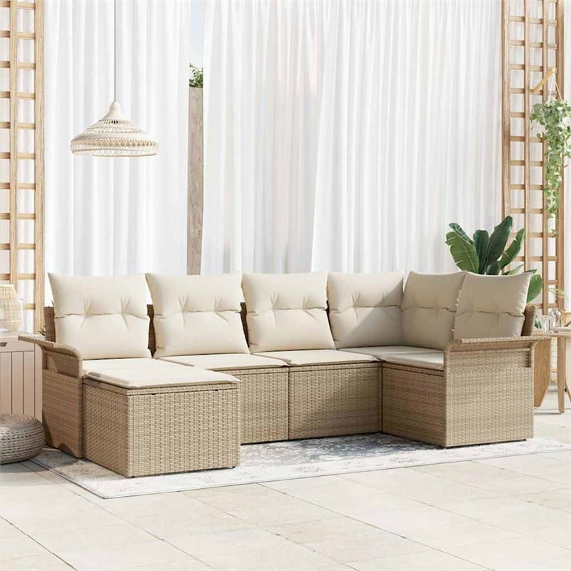 vidaXL Poly Rattan Sofa Set with Cushions in Beige