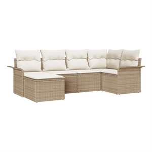 vidaXL Poly Rattan Sofa Set with Cushions in Beige
