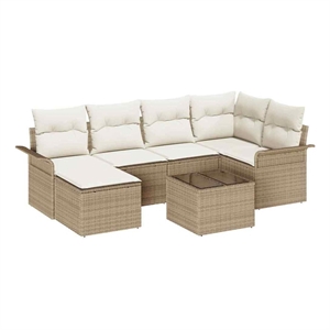 vidaXL Poly Rattan Sofa Set with Cushions in Beige