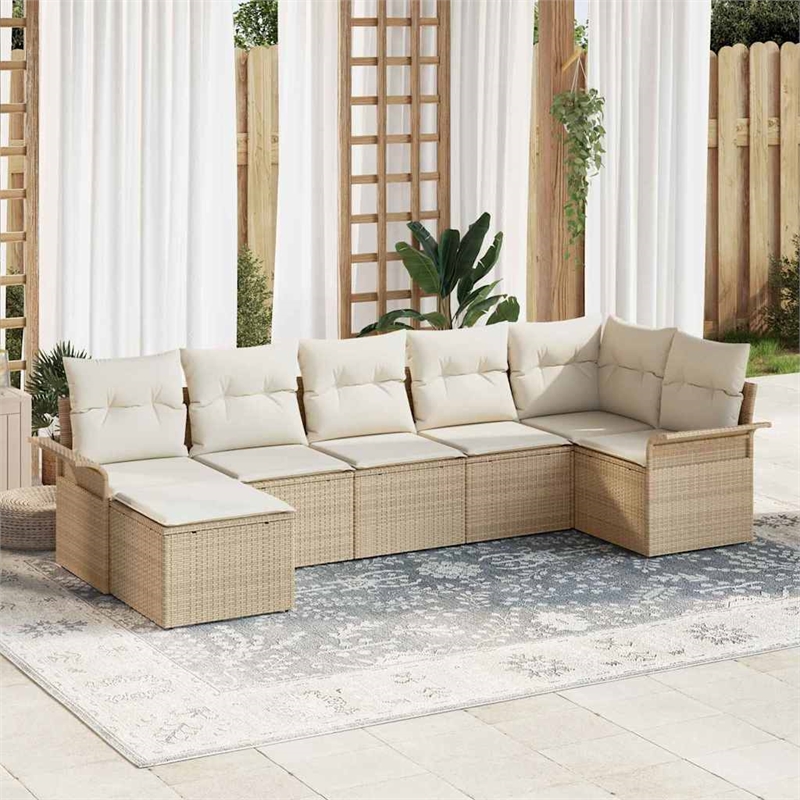 vidaXL Poly Rattan Sofa Set with Cushions in Beige