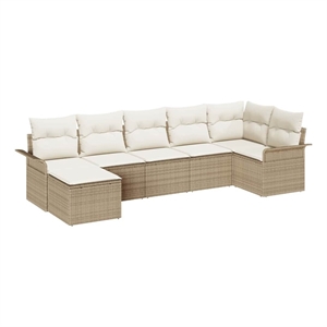 vidaXL Poly Rattan Sofa Set with Cushions in Beige