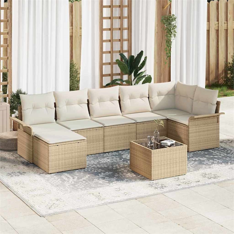 vidaXL Poly Rattan Sofa Set with Cushions in Beige