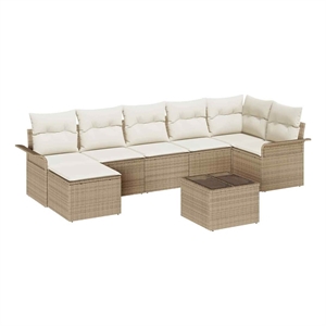 vidaXL Poly Rattan Sofa Set with Cushions in Beige