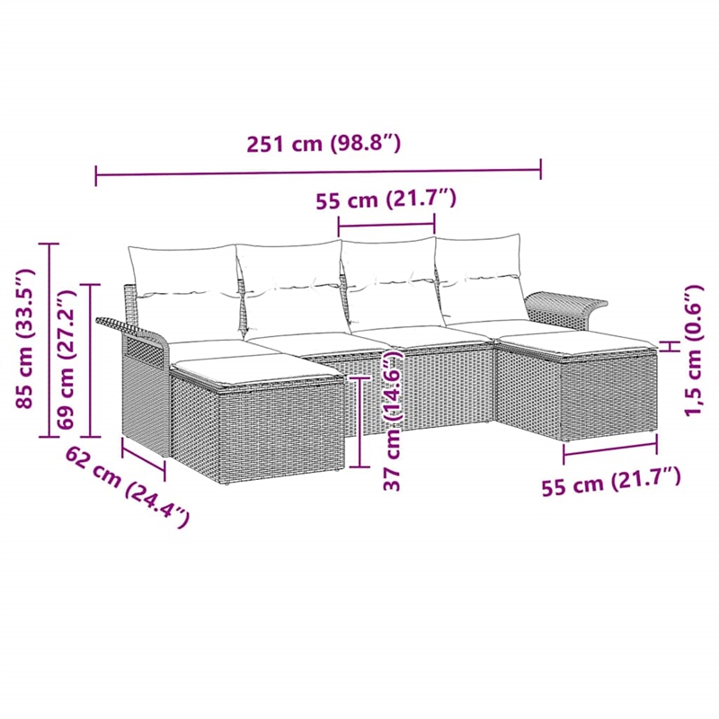 vidaXL Poly Rattan Sofa Set with Cushions in Beige