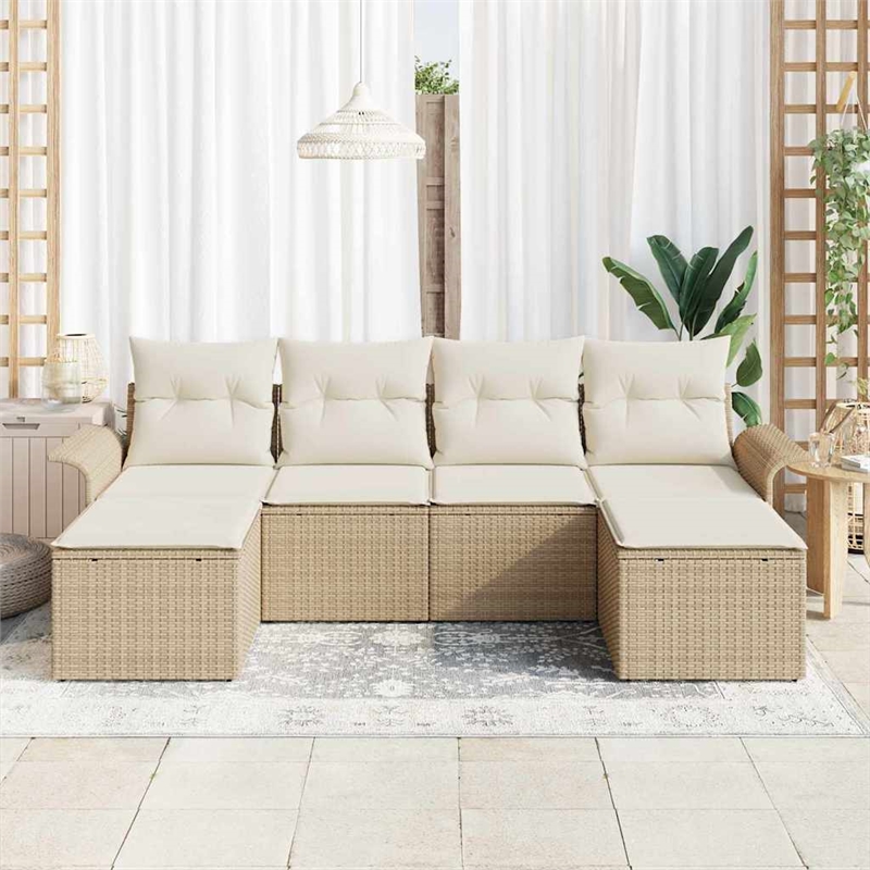 vidaXL Poly Rattan Sofa Set with Cushions in Beige