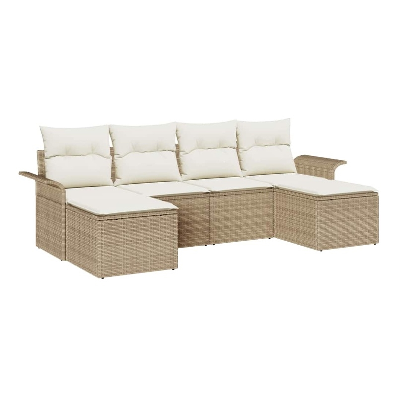 vidaXL Poly Rattan Sofa Set with Cushions in Beige