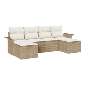 vidaXL Poly Rattan Sofa Set with Cushions in Beige